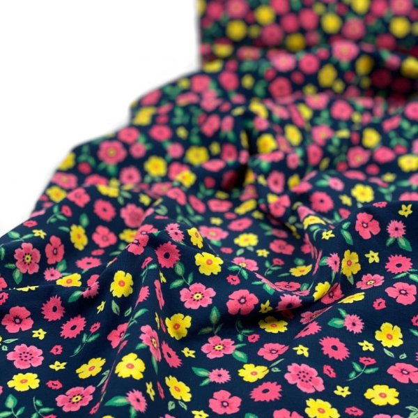 Jersey - Blumen klein - blau - Kombistoff zu Pferdejersey blau