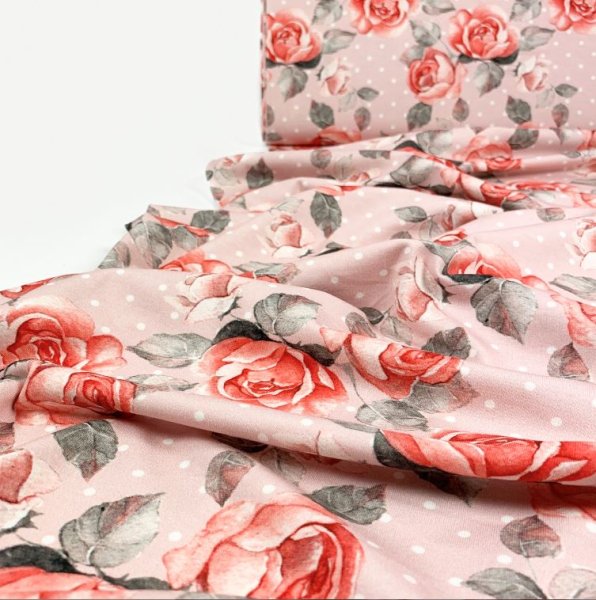 Jersey - Rosenblüten - Punkte - rosa