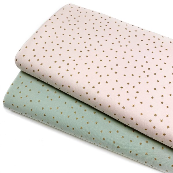 RESTSTÜCK 1,50m !!! - Jersey - Baby - Sterne - mint/gold - Rico Design