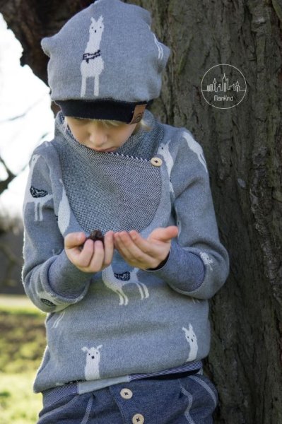 RESTSTÜCK 1,30m !!! - Strickstoff Jacquard - Lama grau - Baumwolle