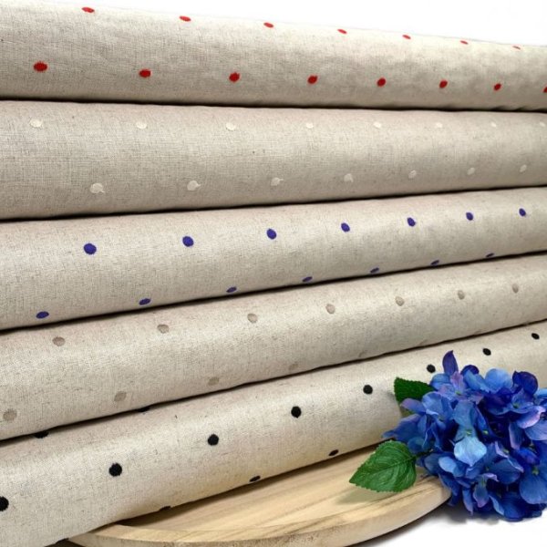 RESTSTÜCK 0,80m !!! - Leinen Viskose - bestickt - Punkte - rot