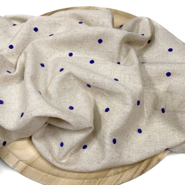 RESTSTÜCK 1,10m !!! - Leinen Viskose - bestickt - Punkte - königsblau