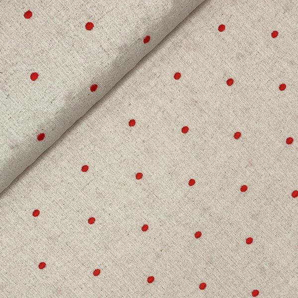 RESTSTÜCK 0,80m !!! - Leinen Viskose - bestickt - Punkte - rot