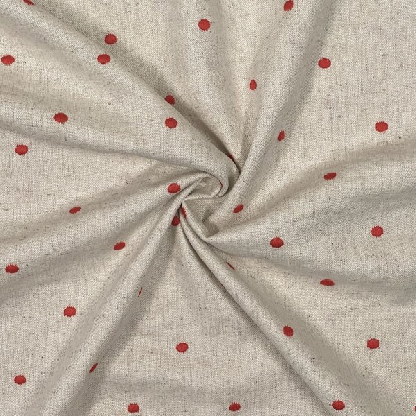 RESTSTÜCK 0,80m !!! - Leinen Viskose - bestickt - Punkte - rot