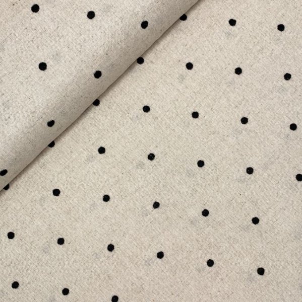 Leinen Viskose - bestickt - Punkte - schwarz