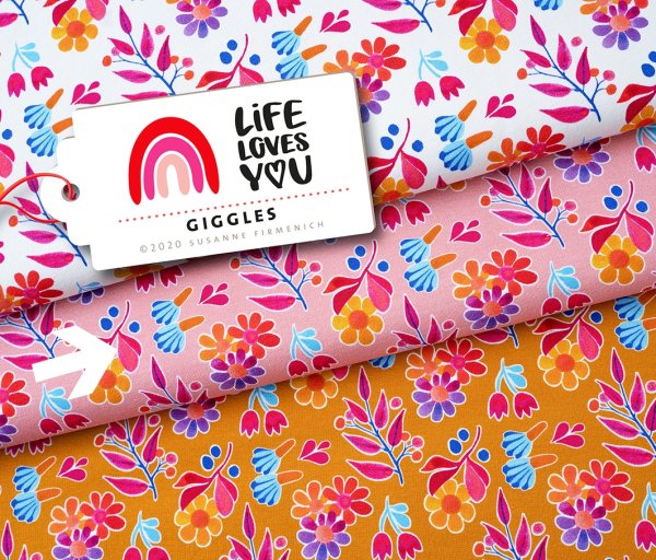 RESTSTÜCK 60cm !!! - Bio Sweat - Giggles - Col.2 - rosa - Life Loves You - Hamburger Liebe - Albstoffe