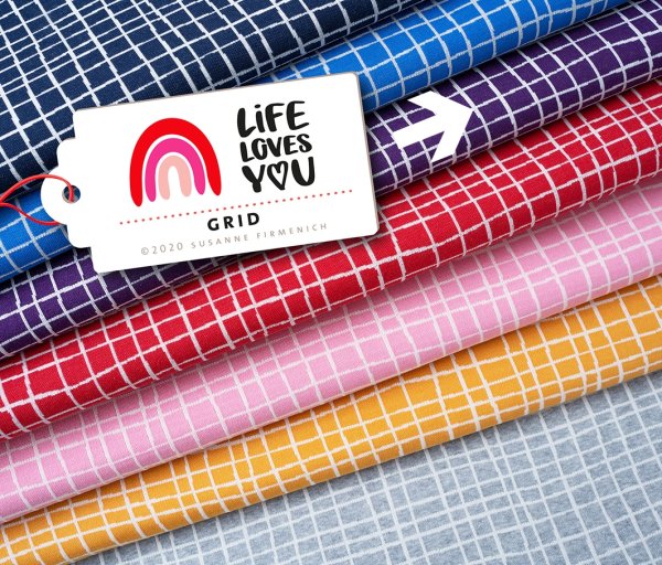 RESTSTÜCK 1,20m! - Bio Jacquard - Grid - viola/meringa - A85/17 - Life Loves You - Hamburger Liebe - Albstoffe