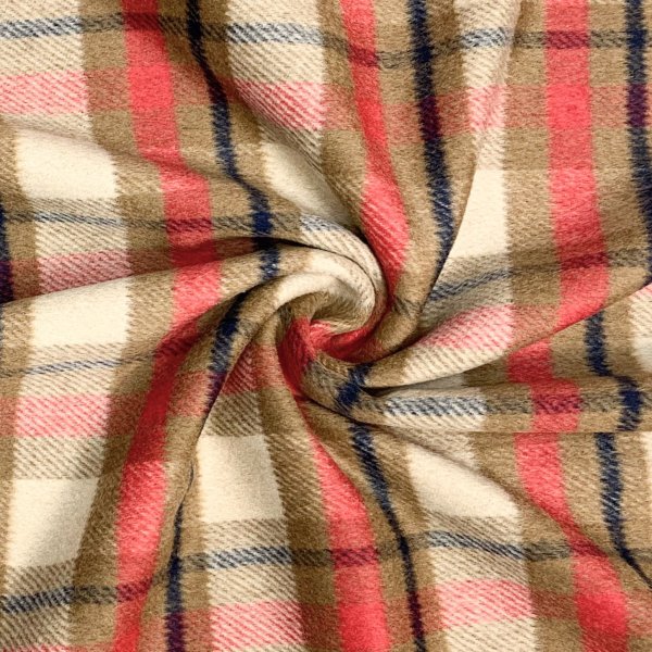 RESTSTÜCK 1,50m !!! - Mantelflausch - Karo Oxford - beige fuchsia