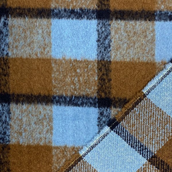RESTSTÜCK 0,60m !!! - Mantelstoff - Karo Sheffield - light blue/camel