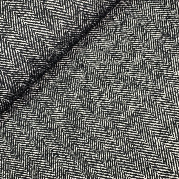 Mantelstoff - Fischgrat Tweed - schwarz
