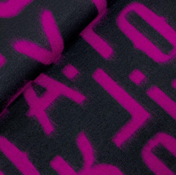 RESTSTÜCK 1,40m !!! - Mantelstrick - Wool - Alphabet - cyclam/black