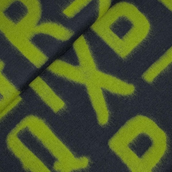 RESTSTÜCK 1,40m !!! - Mantelstrick - Wool - Alphabet - lime/black