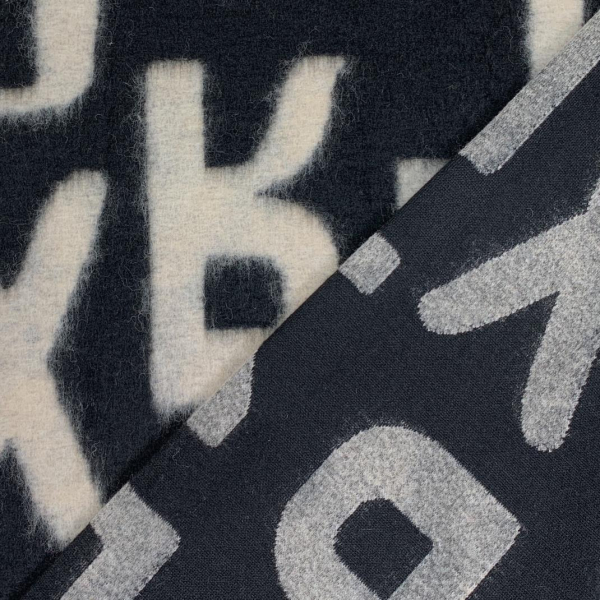 RESTSTÜCK 1,40m !!! - Mantelstrick - Wool - Alphabet - white/black
