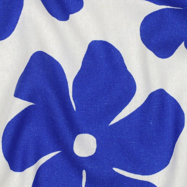 Viskose Leinen - Margot Flowers - offwhite/blue