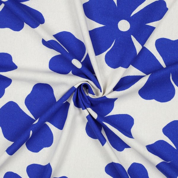 Viskose Leinen - Margot Flowers - offwhite/blue