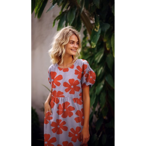 Viskose Leinen - Margot Flowers - offwhite/blue