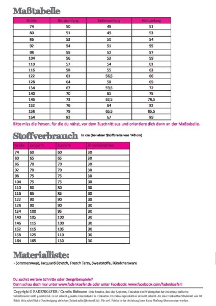 Papierschnittmuster - Kleid Mila - Kinder - Fadenkäfer