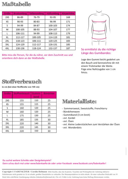 Papierschnittmuster - Jogginghose Chris - Herren - Fadenkäfer