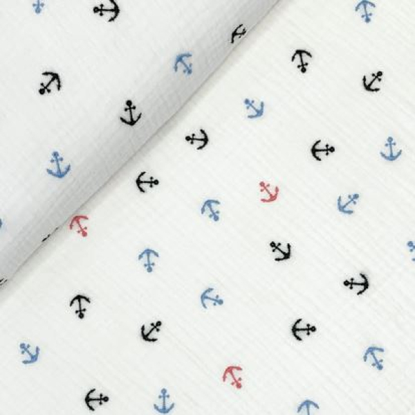 RESTSTÜCK 1,90m !!! - Musselin - bestickt - Anchors - white