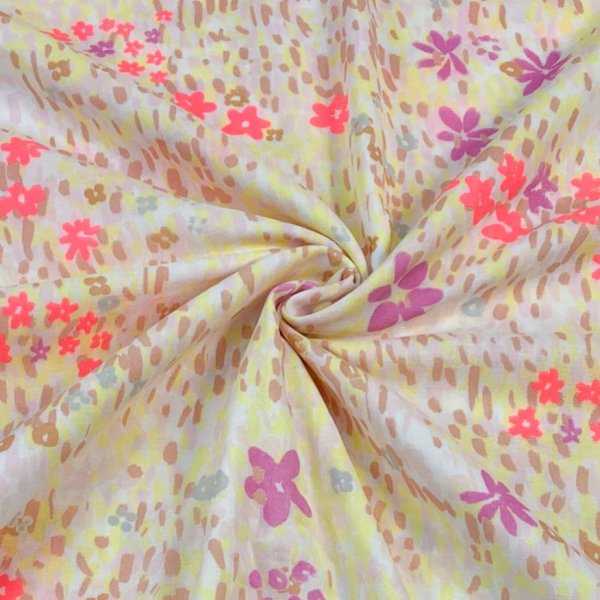 RESTSTÜCK 80cm !!! - Musselin - Blumenwiese - neon - Crafted Nature - Rico Design