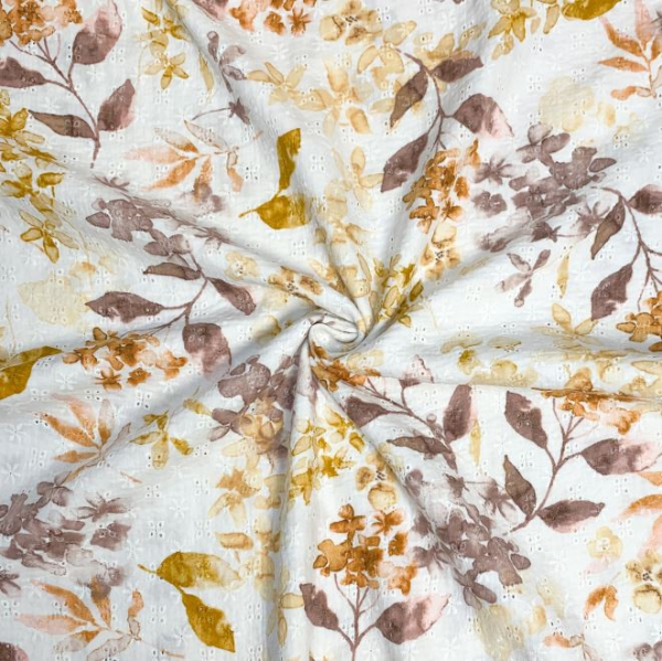 RESTSTÜCK 1,60m !!! - Musselin - Embroidery Flowers - camel beige