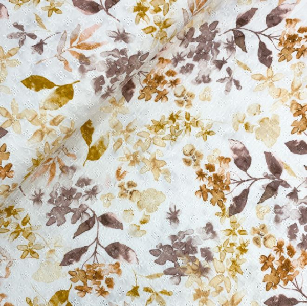 RESTSTÜCK 1,60m !!! - Musselin - Embroidery Flowers - camel beige
