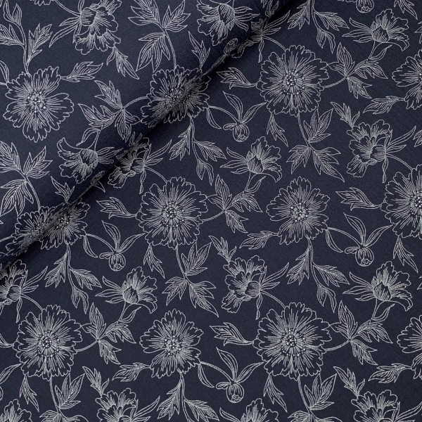 RESTSTÜCK 0,60m !!! - Musselin - Flower Delia - navy