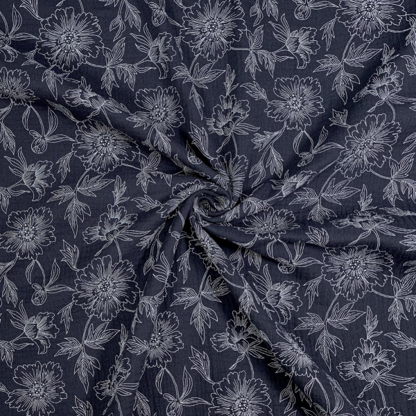 RESTSTÜCK 0,60m !!! - Musselin - Flower Delia - navy