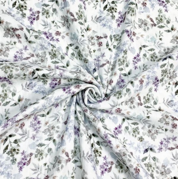 Musselin - Flowers - lilac/grey