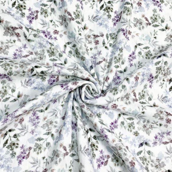 RESTSTÜCK 1,00m !!! - Musselin - Flowers - lilac/grey