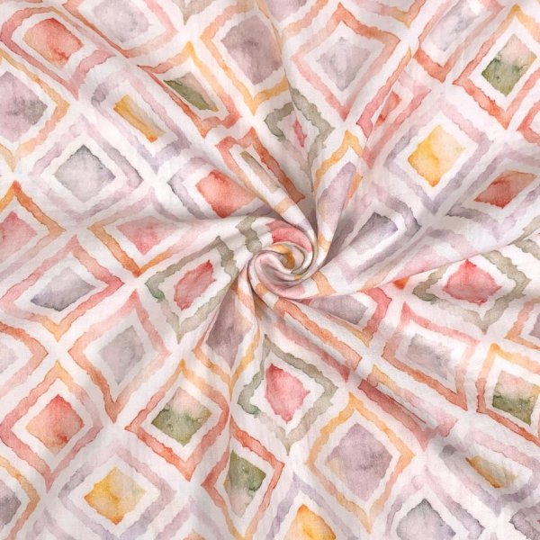 Musselin - Geo Watercolor - white/mauve