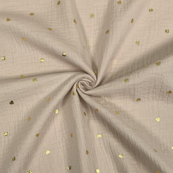 Musselin - foiled - Golden Hearts - sand