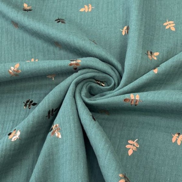 RESTSTÜCK 0,90m!!! - Musselin - metallic - Leaves - dusty mint