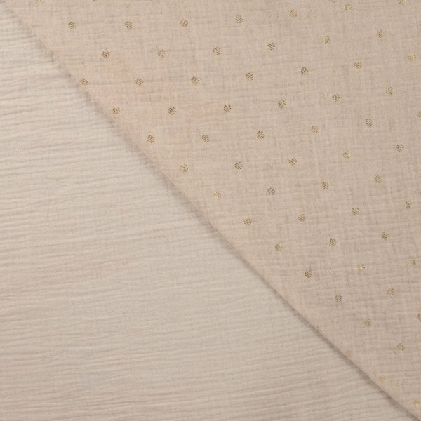 Musselin Leinen - Broken Dots - sand/gold Lurex