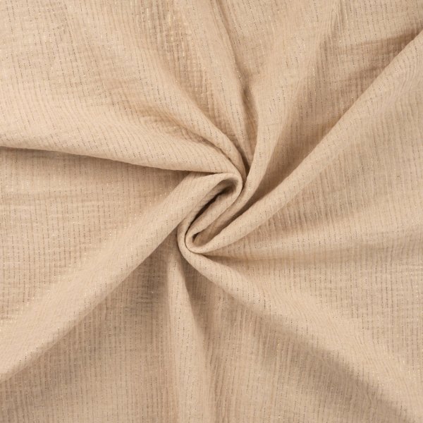 Musselin Leinen - Stripes - sand/gold Lurex
