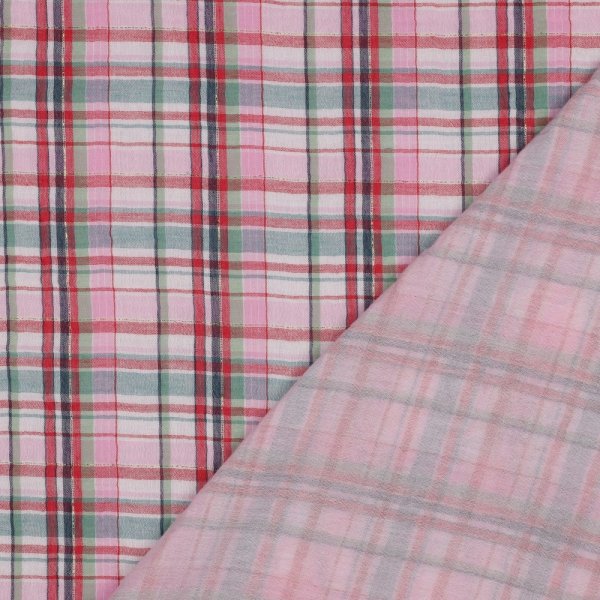Musselin - Philippa Checks - Glitzer Gold - rosa/rot/grün