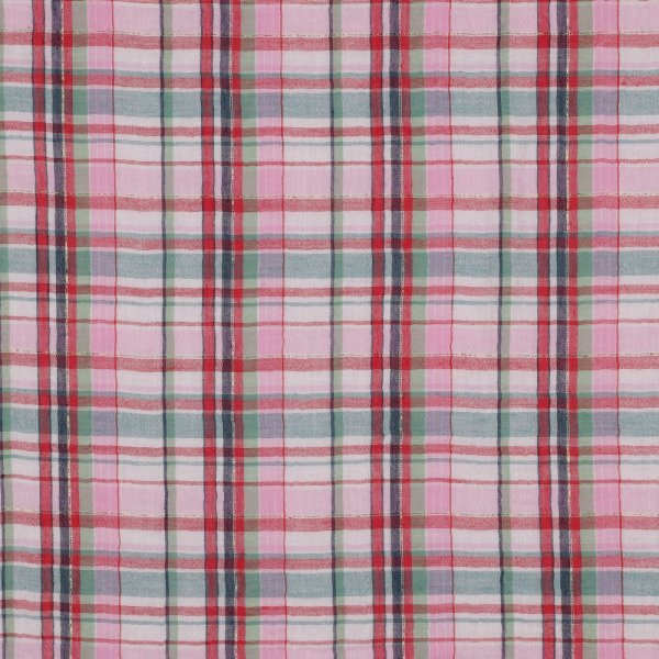 Musselin - Philippa Checks - Glitzer Gold - rosa/rot/grün