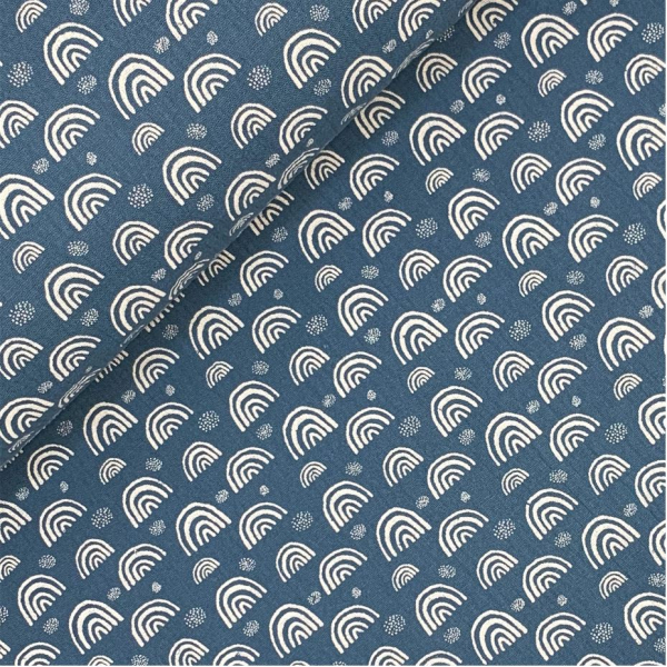 RESTSTÜCK 0,70m !!! - Musselin - Rainbow & Dots - blau