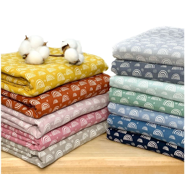 RESTSTÜCK 1,60m !!! - Musselin - Rainbow & Dots - mittelgrau