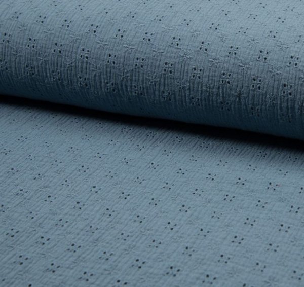 Musselin - Lochstickerei - dusty blue