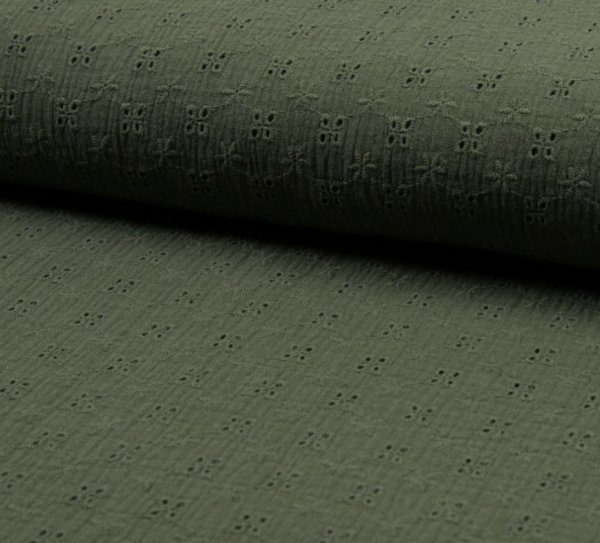Musselin - Lochstickerei - khaki