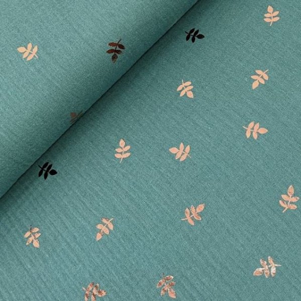 RESTSTÜCK 0,90m!!! - Musselin - metallic - Leaves - dusty mint