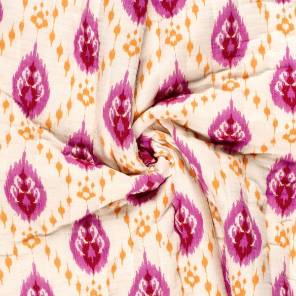 Doubleface Musselinstepper - Ava - ecru/pink/orange