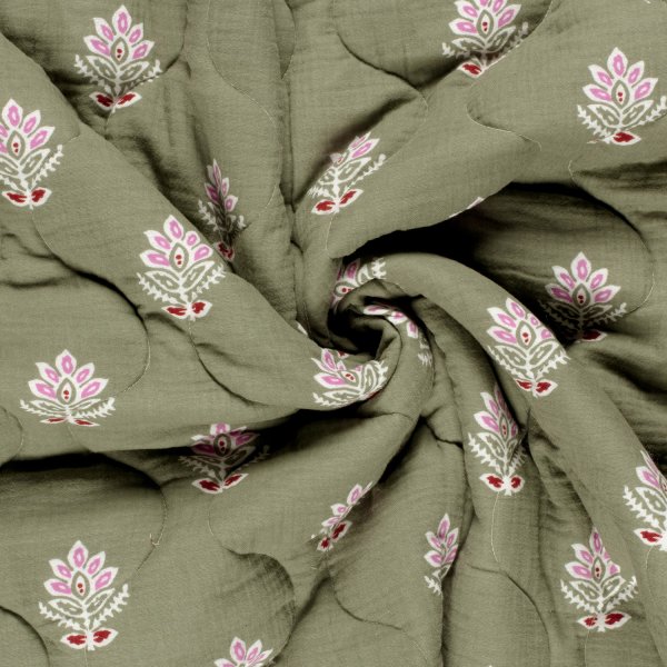 Doubleface Musselinstepper - Mary - ecru/rot/olive