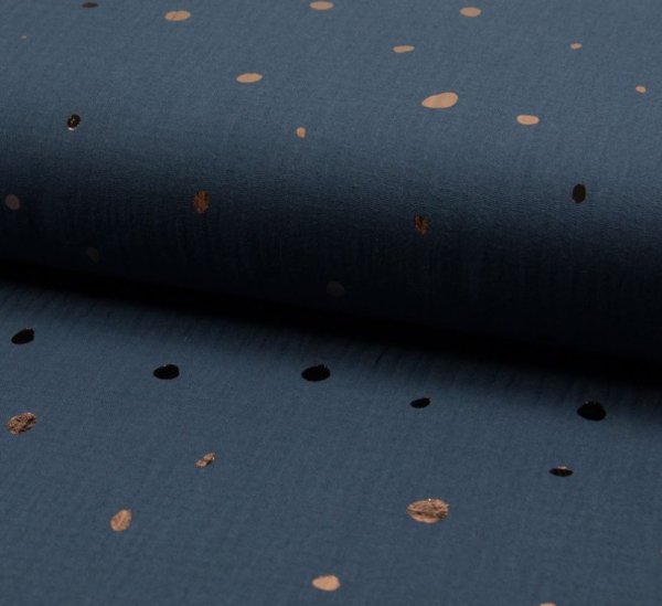 Musselin - metallic Punkte - jeans