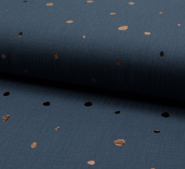RESTSTÜCK 0,90m !!! - Musselin - metallic Punkte - jeans