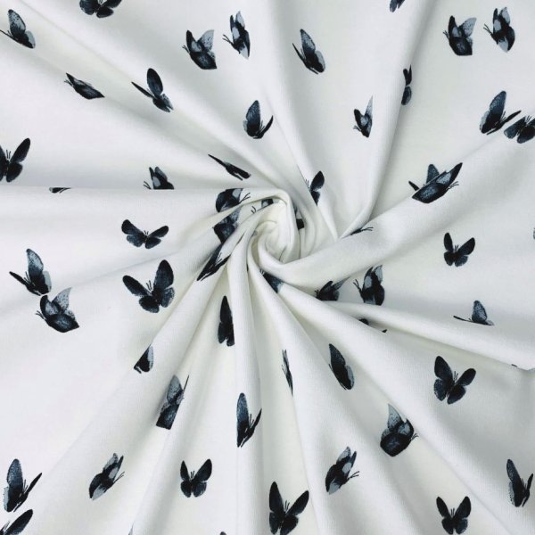 RESTSTÜCK 1,50m !!! - Jersey - Nature Butterflies - grey blue