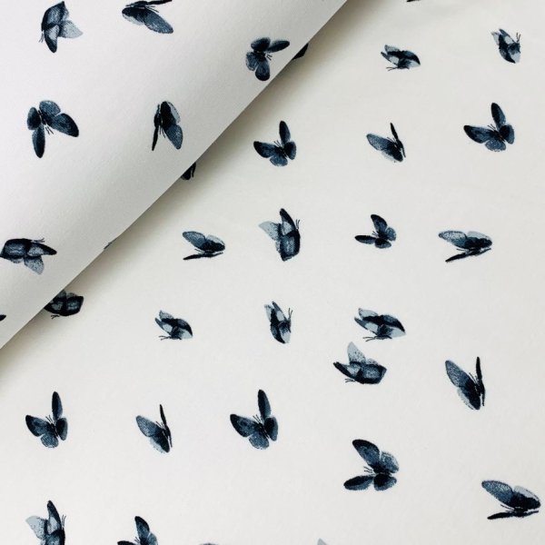 RESTSTÜCK 1,50m !!! - Jersey - Nature Butterflies - grey blue