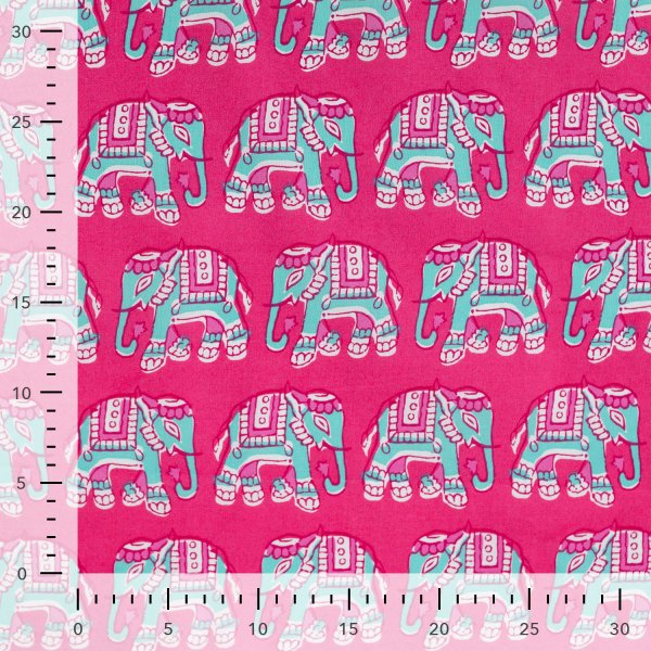 Baumwoll Voile - Elephant - fuchsia/türkis