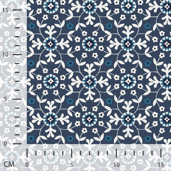 Baumwoll Voile - Ornamente - navy/ecru